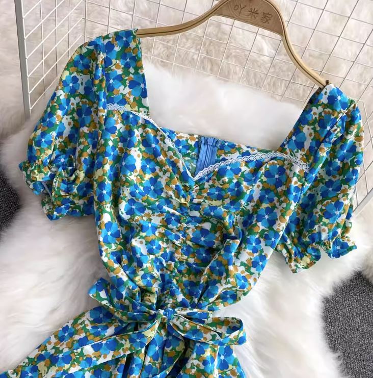 Rochie Ressa galben cu maneci scurte si imprimeu floral