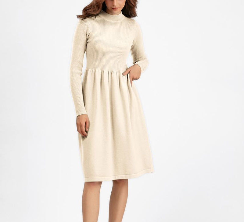 Rochie Ambra crem din tricot reiat