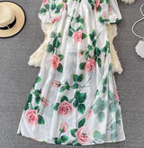 Rochie Fadima lunga cu maneci tip clopot si imprimeu floral