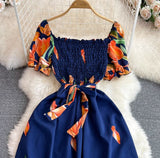 Rochie Lanna bleumarin cu decolteu patrat si imprimeu floral