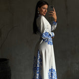 Rochie Getta cu imprimeu deosebit si curea accesorizata