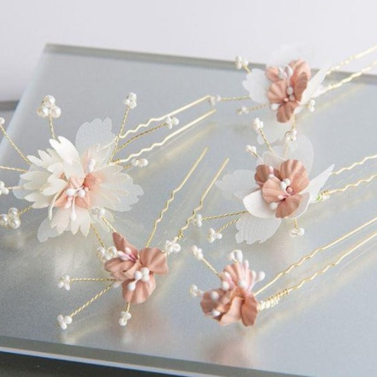 Set accesorii de par bentita si 5 agrafe cu flori si perle