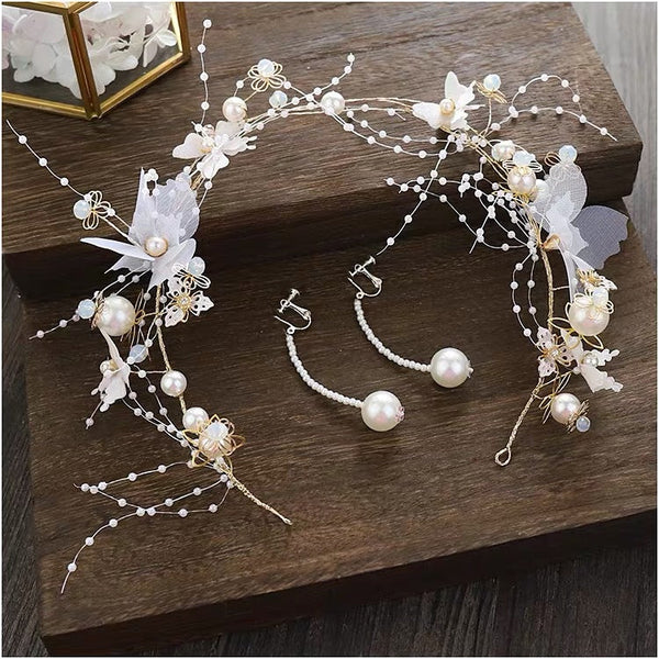 Diadema eleganta de par cu flori si perle