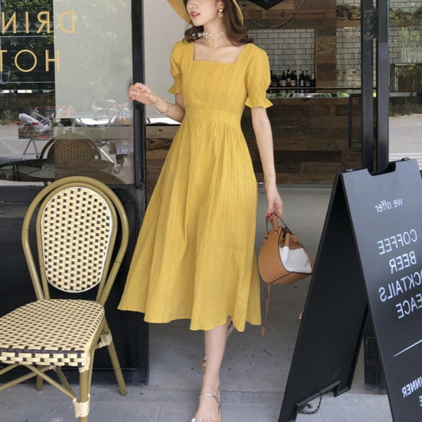 Rochie Mardella galbena din tesatura elastica