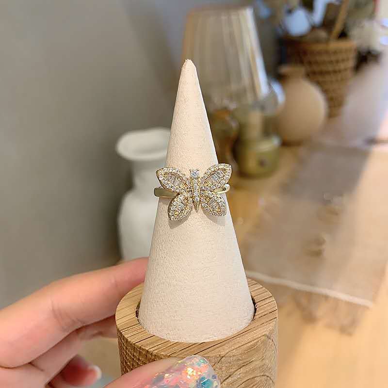 Inel reglabil cu pietre si cristale tip fluture