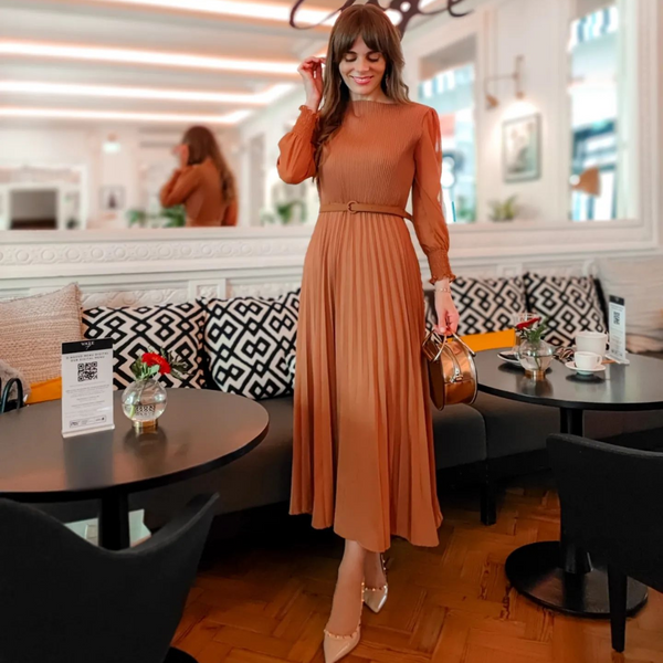 Rochie Orsa caramizie - cu pliuri - curea inclusa