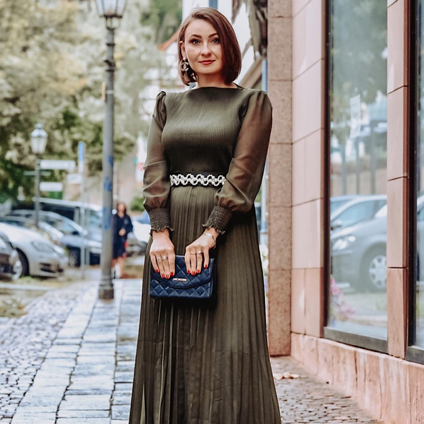 Rochie Orsa verde militaresc - cu pliuri - curea inclusa