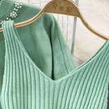 Set Redonita verde din tricot fin -  compus din rochie si pulover