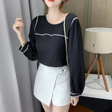 Bluza Della neagra din sifon cu maneci lungi