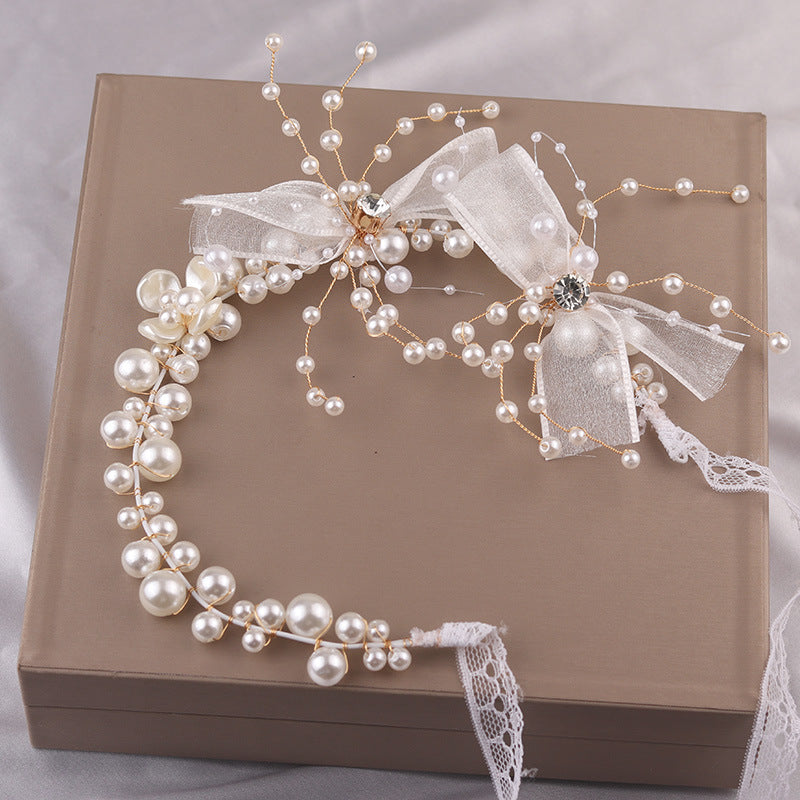 Diadema cu perle si fundite din organza