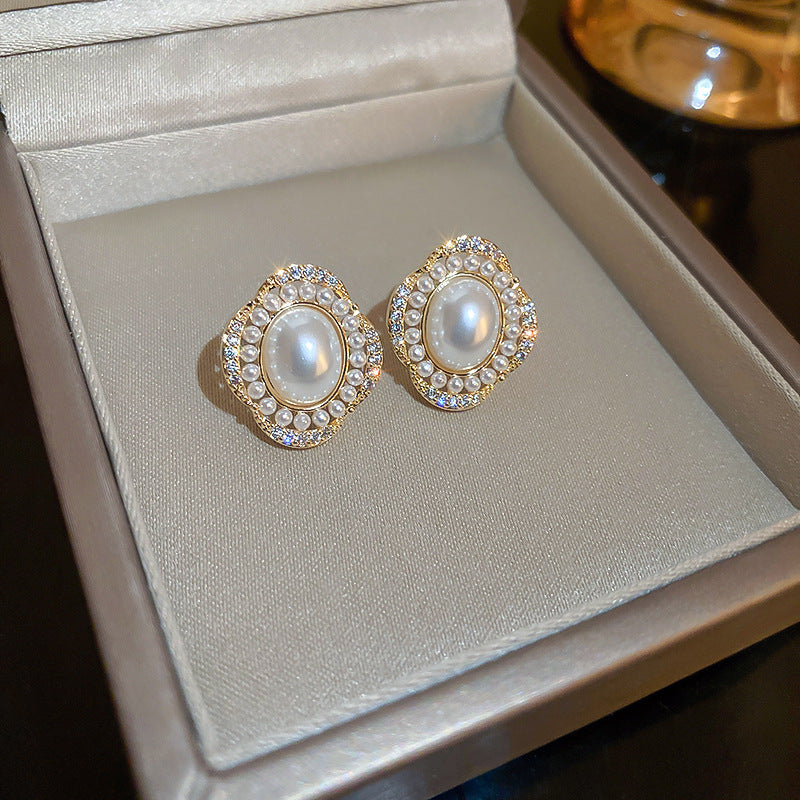 Cercei  ovali eleganti cu perla si pietre  cu ace de argint  S925