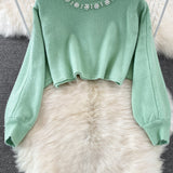 Set Redonita verde din tricot fin -  compus din rochie si pulover
