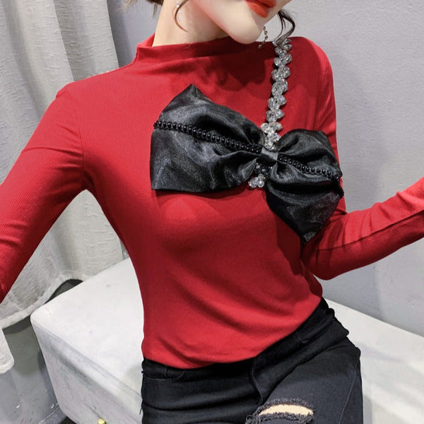 Bluza Aldona rosie cu funda supradimensionata