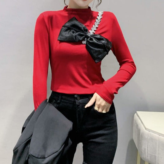 Bluza Aldona rosie cu funda supradimensionata