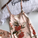 Set Ilma roz din tesatura satinata cu imprimeu floral- 3 piese
