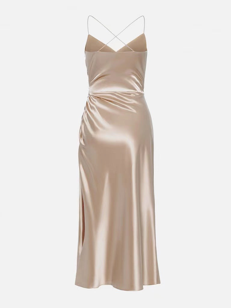 Rochie Rolina crem din satin
