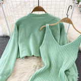 Set Redonita verde din tricot fin -  compus din rochie si pulover
