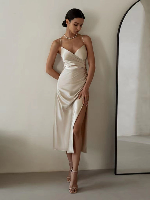 Rochie Rolina crem din satin