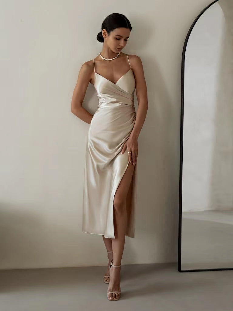 Rochie Rolina crem din satin