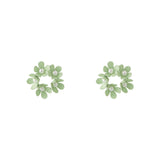 Cercei geometrici mici verde mint cu flori si perle