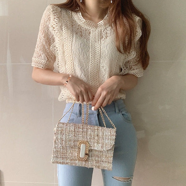 Bluza Amina crem din dantela brodata
