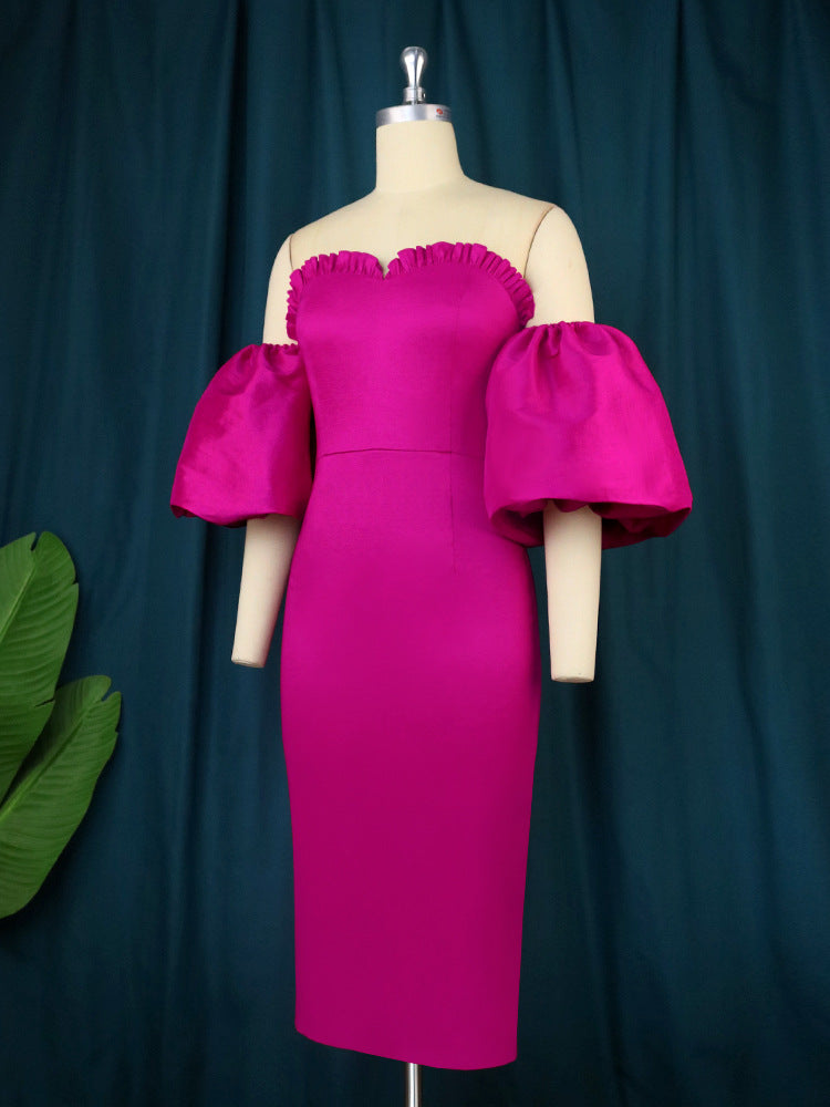 Rochie Tally cu maneci bufante cazute