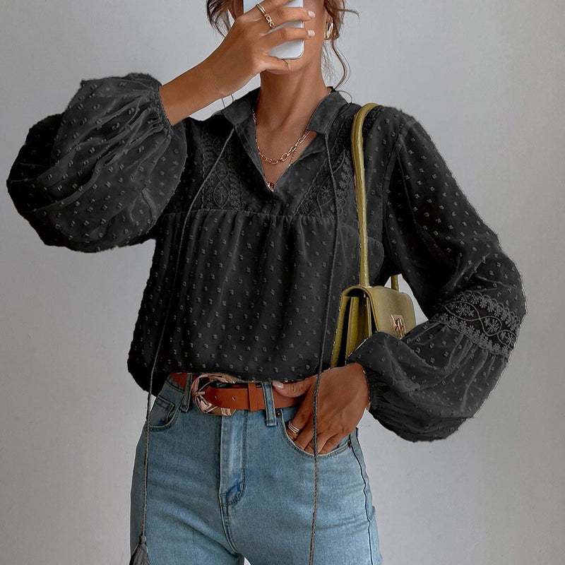 Bluza Onett neagra, cu insertii de dantela