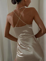 Rochie Rolina crem din satin