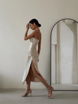 Rochie Rolina crem din satin