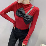 Bluza Aldona rosie cu funda supradimensionata