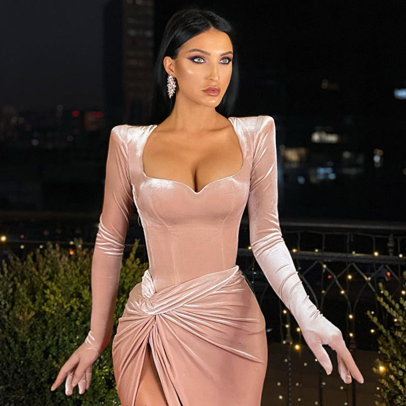 Rochie Geovanna roz din catifea