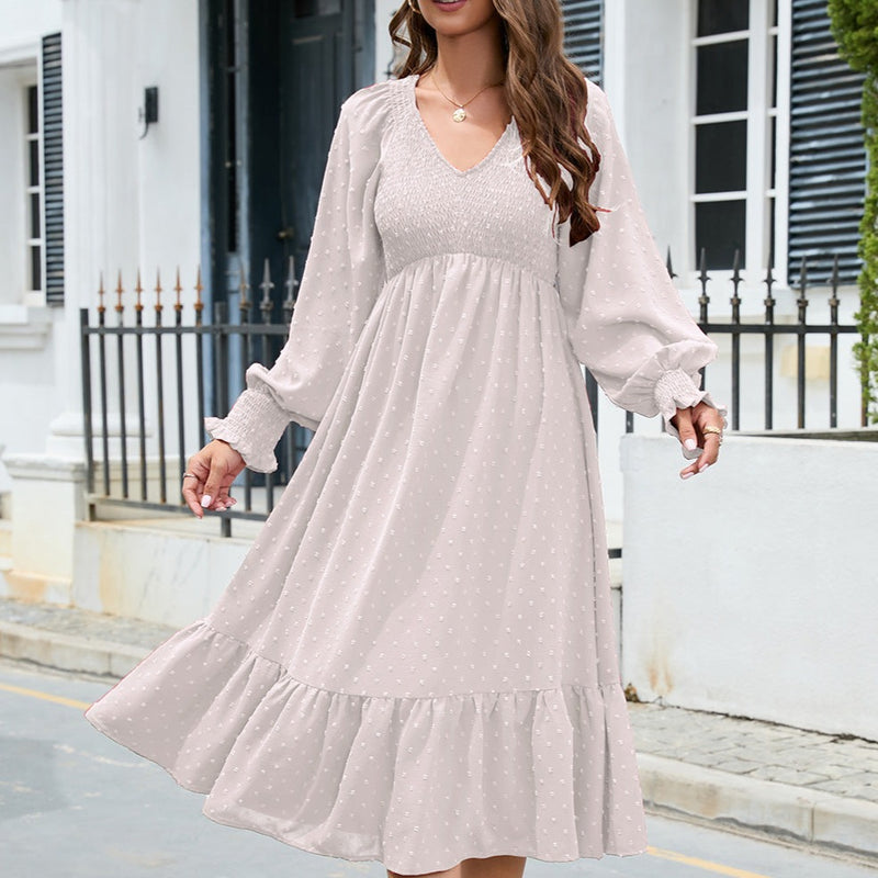 Rochie Asenefa crem cu decolteu in V