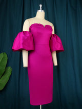 Rochie Tally cu maneci bufante cazute
