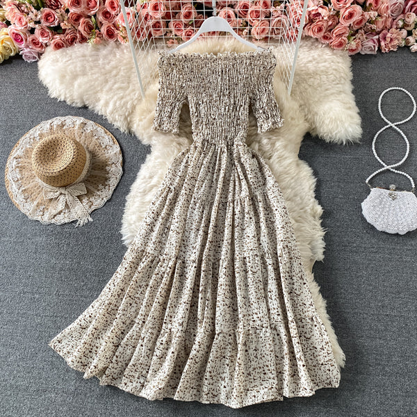 Rochie Tarra crem cu decolteu tip barcuta