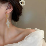 Cercei cu pietre strass in forma de romb, ace de argint