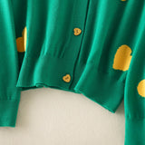 Cardigan Zizan verde din tricot fin, imprimat cu inimioare