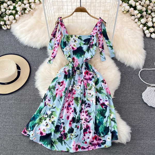 Rochie Emina verde cu bretele tip funda