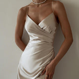 Rochie Rolina crem din satin