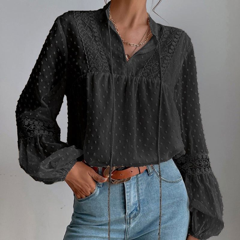 Bluza Onett neagra, cu insertii de dantela