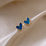 Cercei in forma de inima albastra cu margini aurii, ace de argint S925