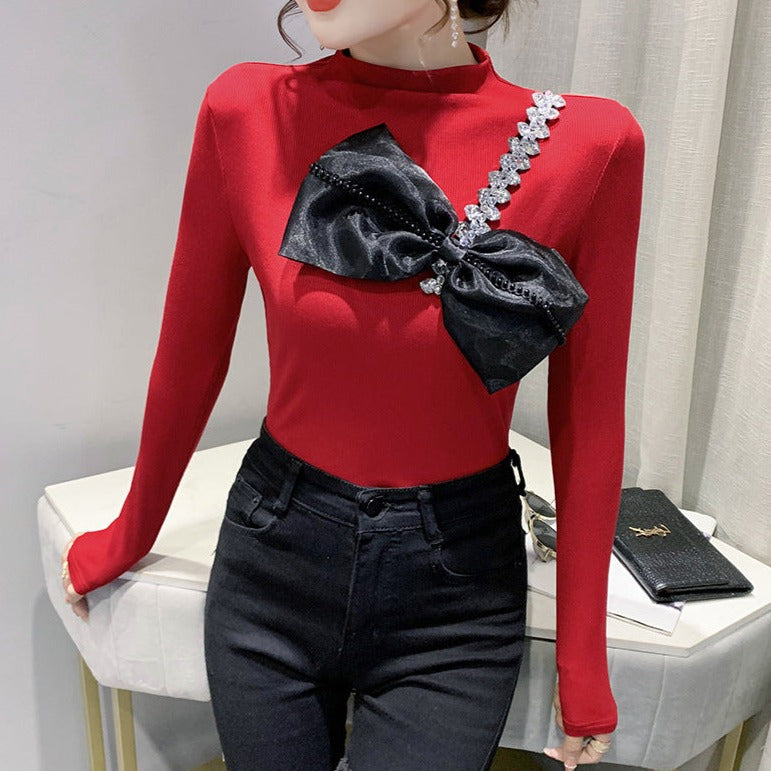 Bluza Aldona rosie cu funda supradimensionata