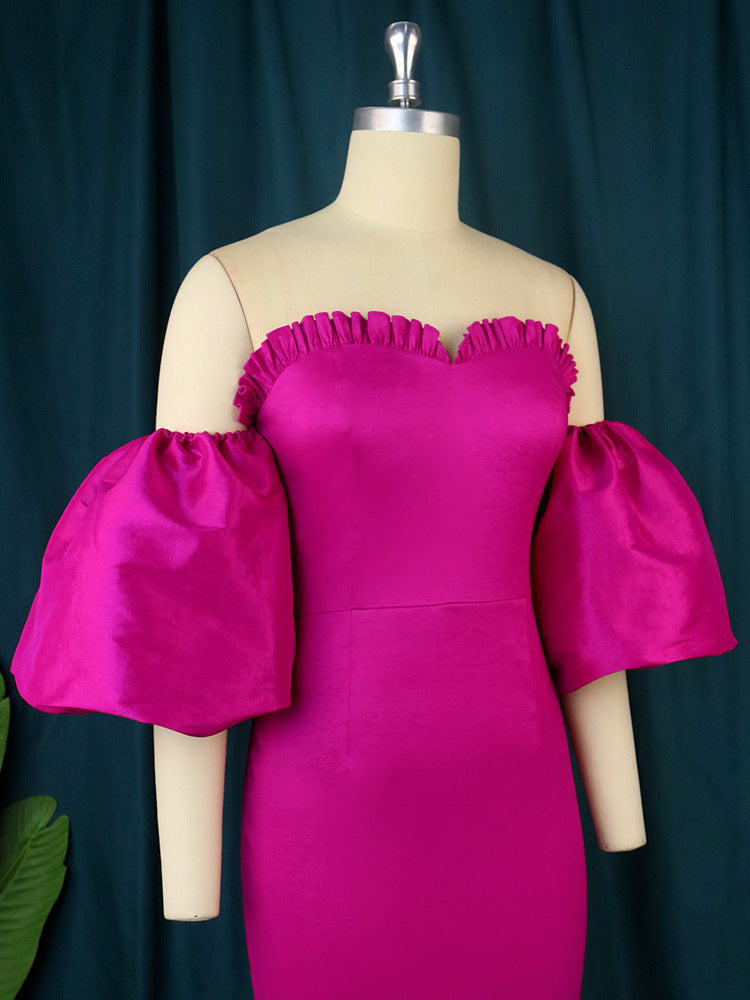 Rochie Tally cu maneci bufante cazute