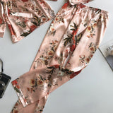 Set Ilma roz din tesatura satinata cu imprimeu floral- 3 piese