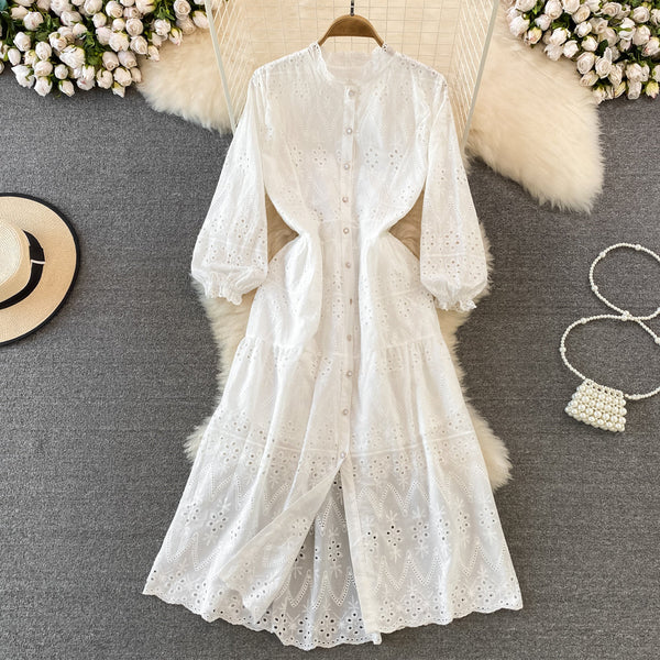 Rochie Malinda alba din dantela brodata