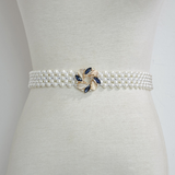 Curea elastica din perle cu catarama in forma de floare cu cristale