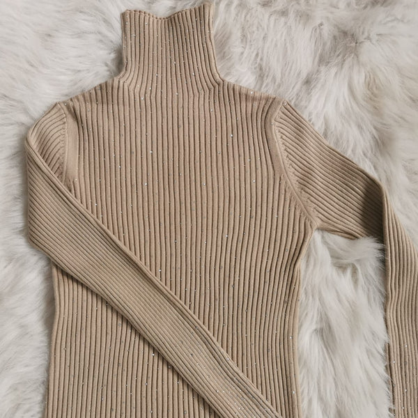 Bluza Lesley bej din tricot reiat