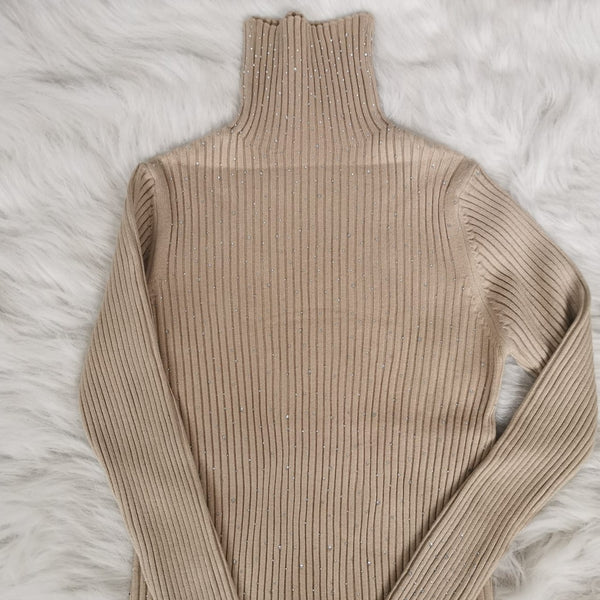 Bluza Lesley bej din tricot reiat