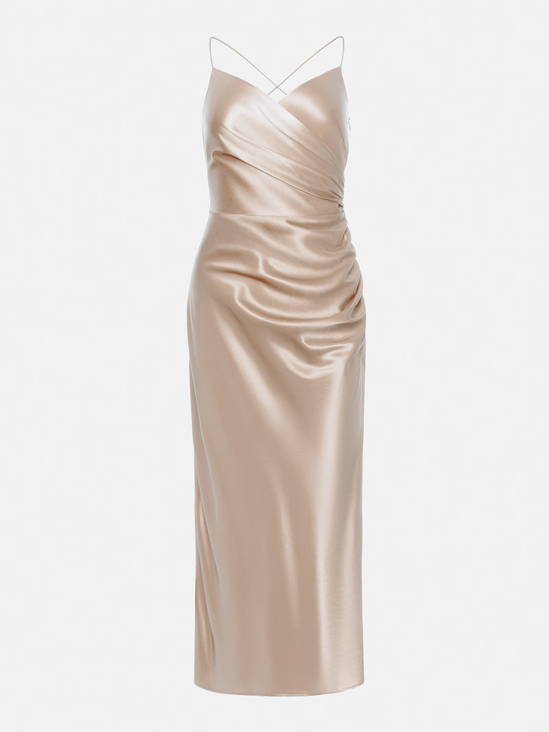 Rochie Rolina crem din satin