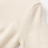 Pulover Rosemary alb din tricot moale cu decolteu si mansete accesorizate cu perle