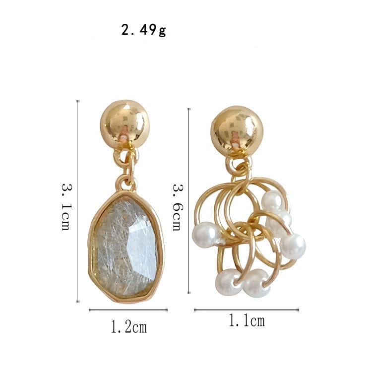 Cercei asimetrici cu perle si cristal, ace de argint S925